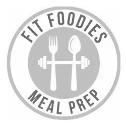Fit Foodies Meal Prep logo with fork, spoon, and barbell icon