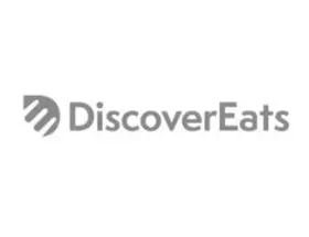 DiscoverEats logo with arrow and fork icon