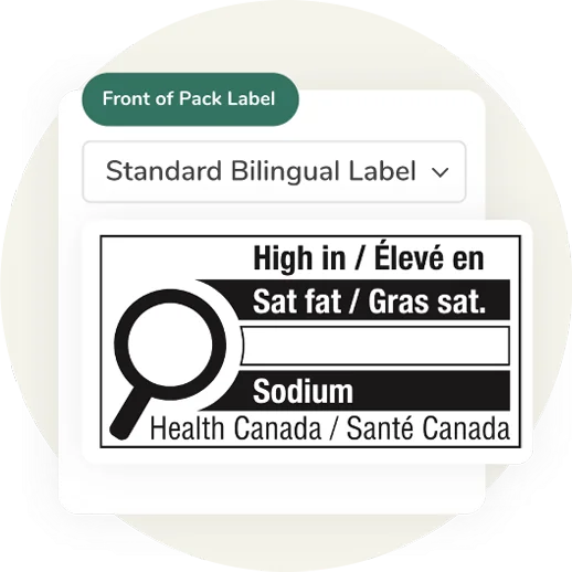 A Canadian front-of-pack nutrition label symbol showing a Health Canada bilingual warning for high saturated fat and sodium content.