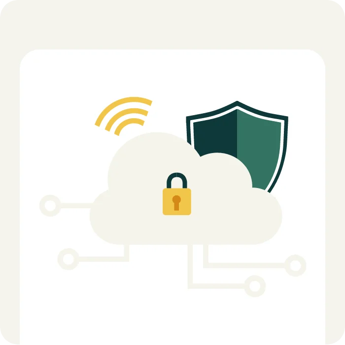 A graphic representing secure cloud storage and advanced data encryption for protecting sensitive recipe and ingredient data.