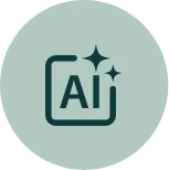 AI-enabled feature icon with sparkle symbols on teal background
